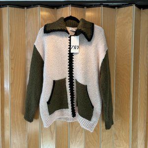 New With Tags Zara Combination Knit Wool Blend Cardigan
